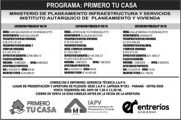 Licitan nuevas viviendas en San Salvador, Larroque y Valle María