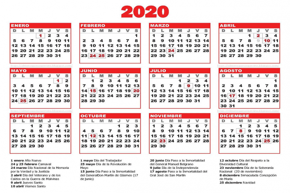 Calendario Abril 2020 Con Dias Feriados Argentina