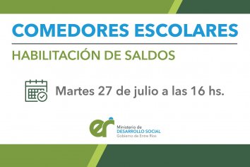 Este martes se acreditan los fondos de comedores