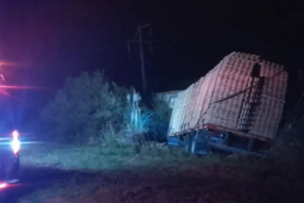 Ruta 12: camión cargado con madera despistó y quedó incrustado en un alambrado