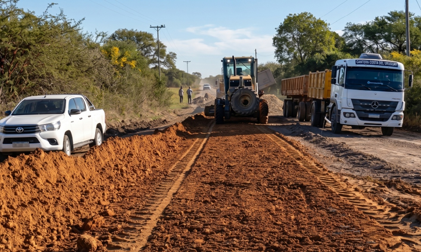 Vialidad trabaja en la reposición de ripio en la ruta 28 en Feliciano