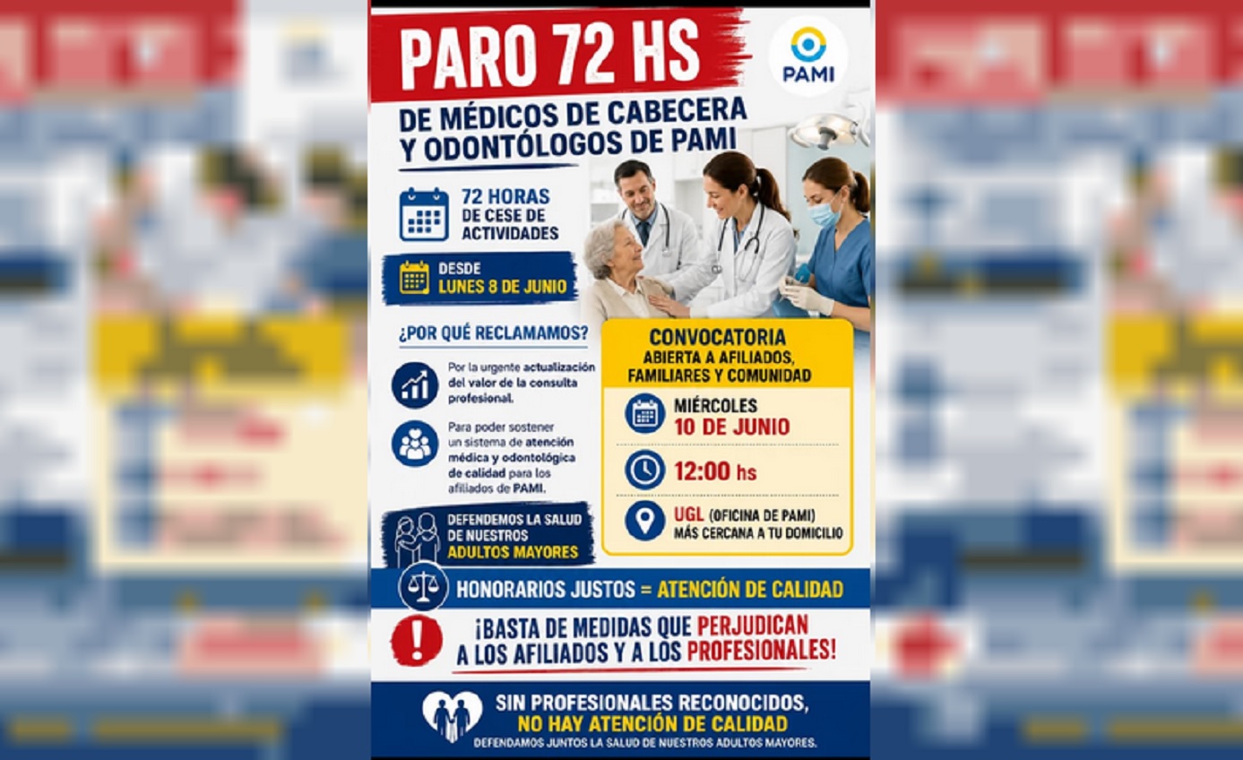 PAMI: médicos de cabecera y odontólogos inician un paro de 72 horas