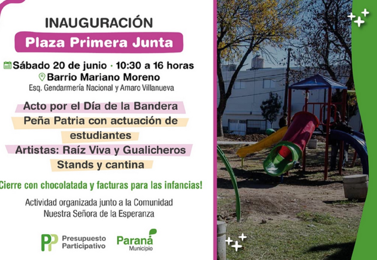 El Municipio invita a vivir una jornada especial en la renovada Plaza Primera Junta