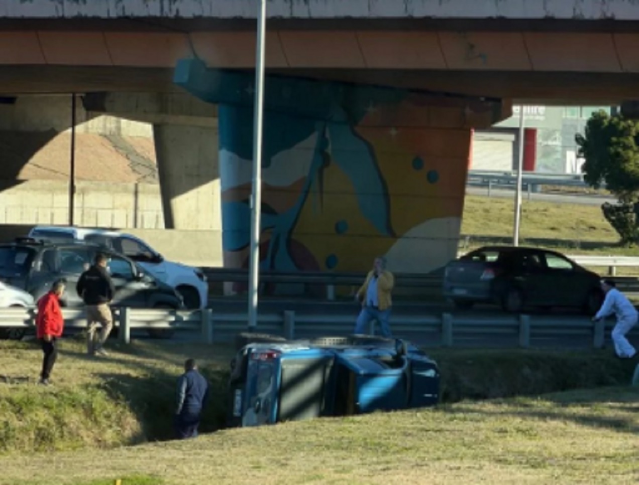 Tras disfrutar de exclusiva cata, camarista federal volcó su vehículo y huyó