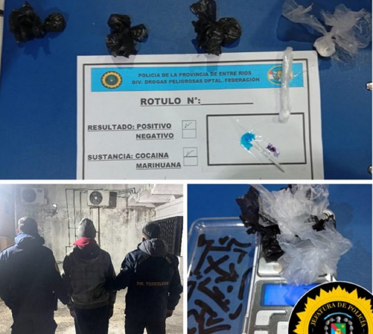 Federación: detuvieron a un hombre que llevaba cocaína y marihuana para comercializar