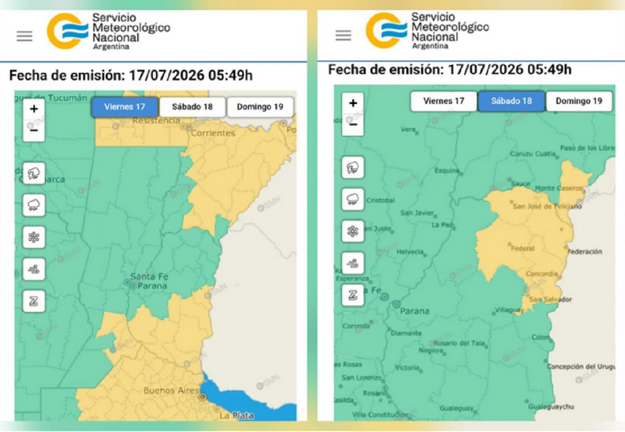 El Servicio Meteorológico emitió un alerta amarillo por tormentas para Entre Ríos durante este fin de semana