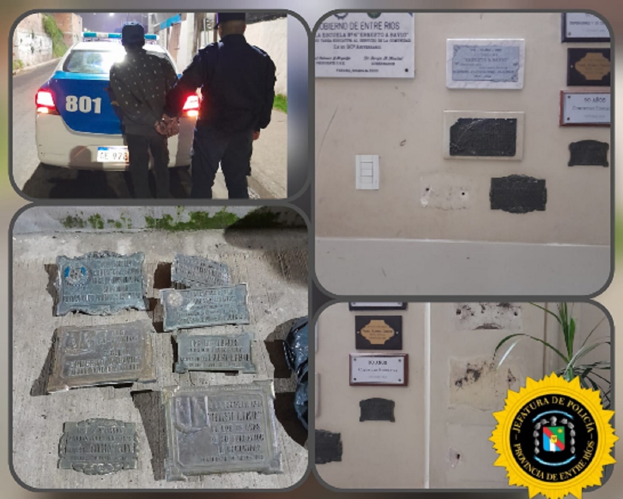 Recuperaron placas que fueron robadas en la Escuela Bavio. Un detenido
