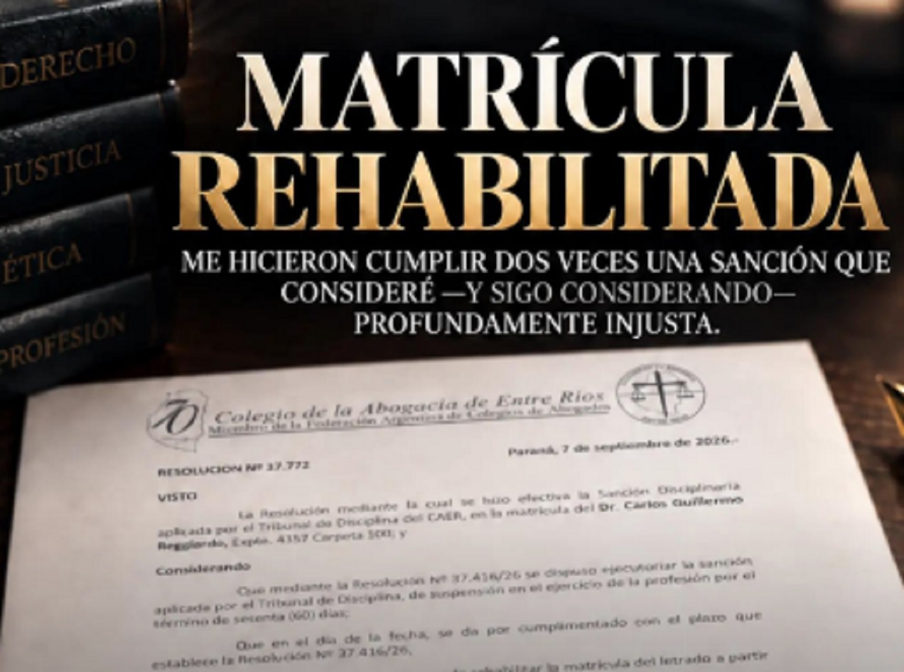 Guillermo Reggiardo vuelve a ejercer plenamente la profesión de abogado · Examedia